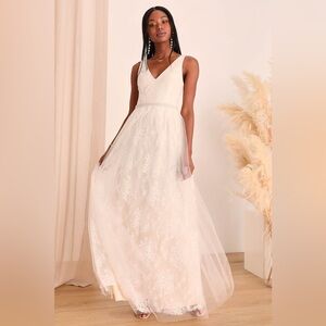 NWOT Lulu's | Sweet Love Ivory Lace Beaded Wedding Dress, Size L